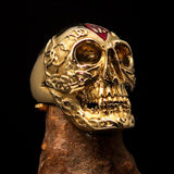 Excellent crafted Men's red 1% Runes Skull Outlaw Biker Ring - solid Brass - BikeRing4u