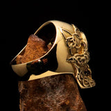 Excellent crafted Men's red 1% Runes Skull Outlaw Biker Ring - solid Brass - BikeRing4u