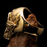 Excellent crafted Men's red 1% Runes Skull Outlaw Biker Ring - solid Brass - BikeRing4u