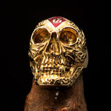 Excellent crafted Men's red 1% Runes Skull Outlaw Biker Ring - solid Brass - BikeRing4u