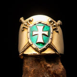 Crossed Swords Men's Knights Templar green Cross Ring - solid Brass - BikeRing4u