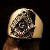 Men's ancient Square Compasses Masonic Ring Freemason G - Solid Brass - BikeRing4u