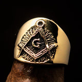 Men's ancient Square Compasses Masonic Ring Freemason G - Solid Brass - BikeRing4u