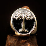 Excellent crafted Men's black oval Tree of Life Pinky Ring - Solid Brass - BikeRing4u