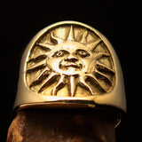 Excellent crafted shiny ancient Men's Inca Sun Aztec Pinky Ring - solid Brass - BikeRing4u