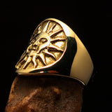 Excellent crafted shiny ancient Men's Inca Sun Aztec Pinky Ring - solid Brass - BikeRing4u