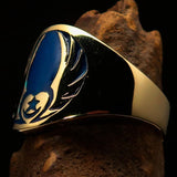 Nicely crafted Men's Claddagh Pinky Ring blue winged heart Star Moon - solid Brass - BikeRing4u