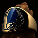 Nicely crafted Men's Claddagh Pinky Ring blue winged heart Star Moon - solid Brass - BikeRing4u