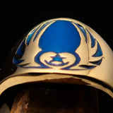 Nicely crafted Men's Claddagh Pinky Ring blue winged heart Star Moon - solid Brass - BikeRing4u