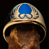 Nicely crafted Men's Claddagh Pinky Ring blue winged heart Star Moon - solid Brass - BikeRing4u