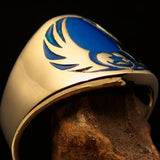 Nicely crafted Men's Claddagh Pinky Ring blue winged heart Star Moon - solid Brass - BikeRing4u