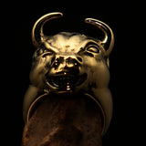 Excellent crafted Men's antiqued Bull Head Ring - solid Brass - BikeRing4u