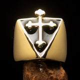 Excellent crafted Men's black Coptic Rose Cross Ring - Solid Brass - BikeRing4u