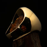 Excellent crafted oval domed Men's blue Cross Lorraine Ring - solid Brass - BikeRing4u