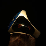 Excellent crafted oval domed Men's blue Cross Lorraine Ring - solid Brass - BikeRing4u