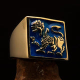 Perfectly crafted Men's blue Sinhalese Lion Pinky Ring - Solid Brass - BikeRing4u