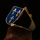 Excellent crafted Men's blue Fleur de Lis Coat of Arms Ring - solid Brass - BikeRing4u