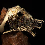 Perfectly crafted Men's roaring Grizzly Bear Ring - antiqued Brass - BikeRing4u