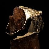 Perfectly crafted Men's roaring Grizzly Bear Ring - antiqued Brass - BikeRing4u