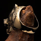 Perfectly crafted Men's roaring Grizzly Bear Ring - antiqued Brass - BikeRing4u
