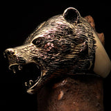 Perfectly crafted Men's roaring Grizzly Bear Ring - antiqued Brass - BikeRing4u