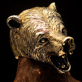 Perfectly crafted Men's roaring Grizzly Bear Ring - antiqued Brass - BikeRing4u