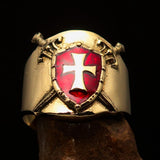 Crossed Swords Men's Knights Templar red Cross Ring - solid Brass - BikeRing4u