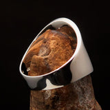 Round Men's Ring blue Peace Symbol Flower Power - Sterling Silver - BikeRing4u