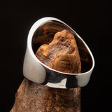 Round Men's Ring blue Peace Symbol Flower Power - Sterling Silver - BikeRing4u