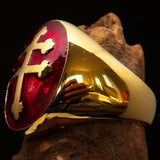 Excellent crafted oval domed Men's red Cross Lorraine Ring - solid Brass - BikeRing4u