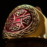 Excellent crafted ancient red Celtic Birgit's Cross Men's Pinky Ring - solid Brass - BikeRing4u
