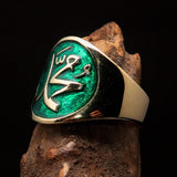 Perfectly crafted Men's green Muhammad Muslim Pinky Ring - solid Brass - BikeRing4u