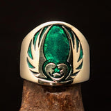 Nicely crafted Men's Claddagh Pinky Ring green winged heart Star Moon - solid Brass - BikeRing4u