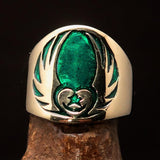 Nicely crafted Men's Claddagh Pinky Ring green winged heart Star Moon - solid Brass - BikeRing4u
