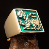 Perfectly crafted Men's green Sinhalese Lion Pinky Ring - Solid Brass - BikeRing4u