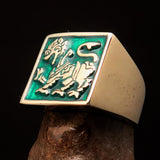 Perfectly crafted Men's green Sinhalese Lion Pinky Ring - Solid Brass - BikeRing4u