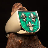 Excellent crafted Men's green Fleur de Lis Coat of Arms Ring - solid Brass - BikeRing4u