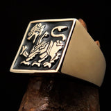 Perfectly crafted Men's black Sinhalese Lion Pinky Ring - Solid Brass - BikeRing4u