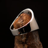 Round Men's Ring green Peace Symbol Flower Power - Sterling Silver - BikeRing4u