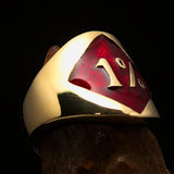 Excellent crafted Men's red Outlaw Biker Ring Diamond 1% - Solid Brass - BikeRing4u