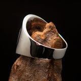 Round Men's Ring green Peace Symbol Flower Power - Sterling Silver - BikeRing4u