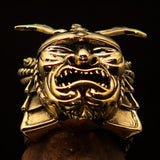 Men's Japanese Warrior Ring detailed Samurai Mempo Kabuto Mask - antiqued Brass - BikeRing4u