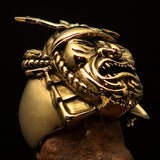 Men's Japanese Warrior Ring detailed Samurai Mempo Kabuto Mask - antiqued Brass - BikeRing4u