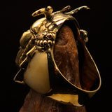 Men's Japanese Warrior Ring detailed Samurai Mempo Kabuto Mask - antiqued Brass - BikeRing4u