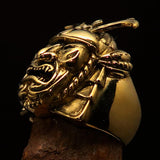 Men's Japanese Warrior Ring detailed Samurai Mempo Kabuto Mask - antiqued Brass - BikeRing4u
