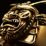 Men's Japanese Warrior Ring detailed Samurai Mempo Kabuto Mask - antiqued Brass - BikeRing4u