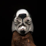 Excellent crafted Men's Alien Visitor Ring Extra Terrestrial Face - Sterling Silver - BikeRing4u