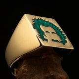 Excellent crafted Men's green Man with Beard Pinky Ring - solid Brass - BikeRing4u
