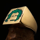 Excellent crafted Men's green Man with Beard Pinky Ring - solid Brass - BikeRing4u