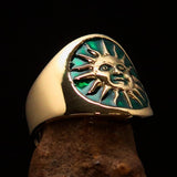 Excellent crafted shiny ancient green Men's Inca Sun Aztec Pinky Ring - solid Brass - BikeRing4u